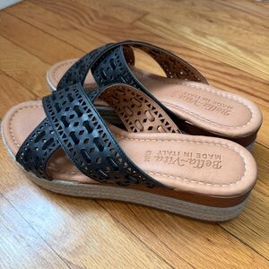 Bella Vita Exa-Italy Platform Wedge Black Leather Crisscross Sandal 8.5